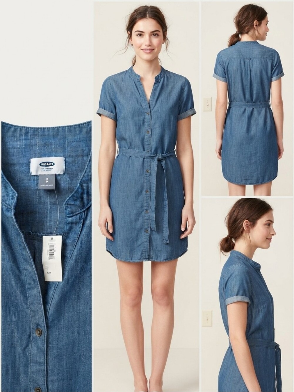 Old Navy Chambray Midi Shirt Dress Denim Button Down Belted Small S